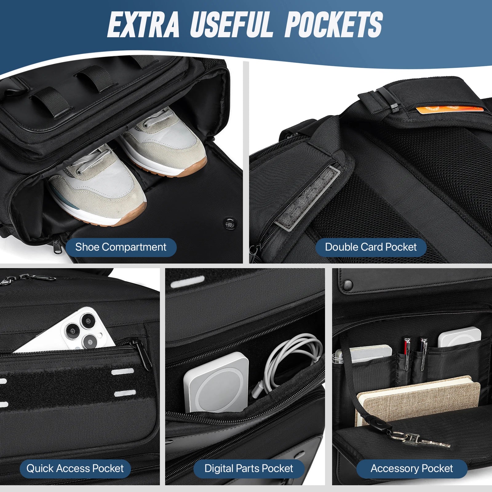 Large Travel Backpack Expandable With Shoe Storage Multilayer Luggage Bag 17.3 Laptop Waterproof