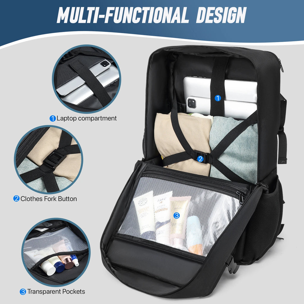 Large Travel Backpack Expandable With Shoe Storage Multilayer Luggage Bag 17.3 Laptop Waterproof