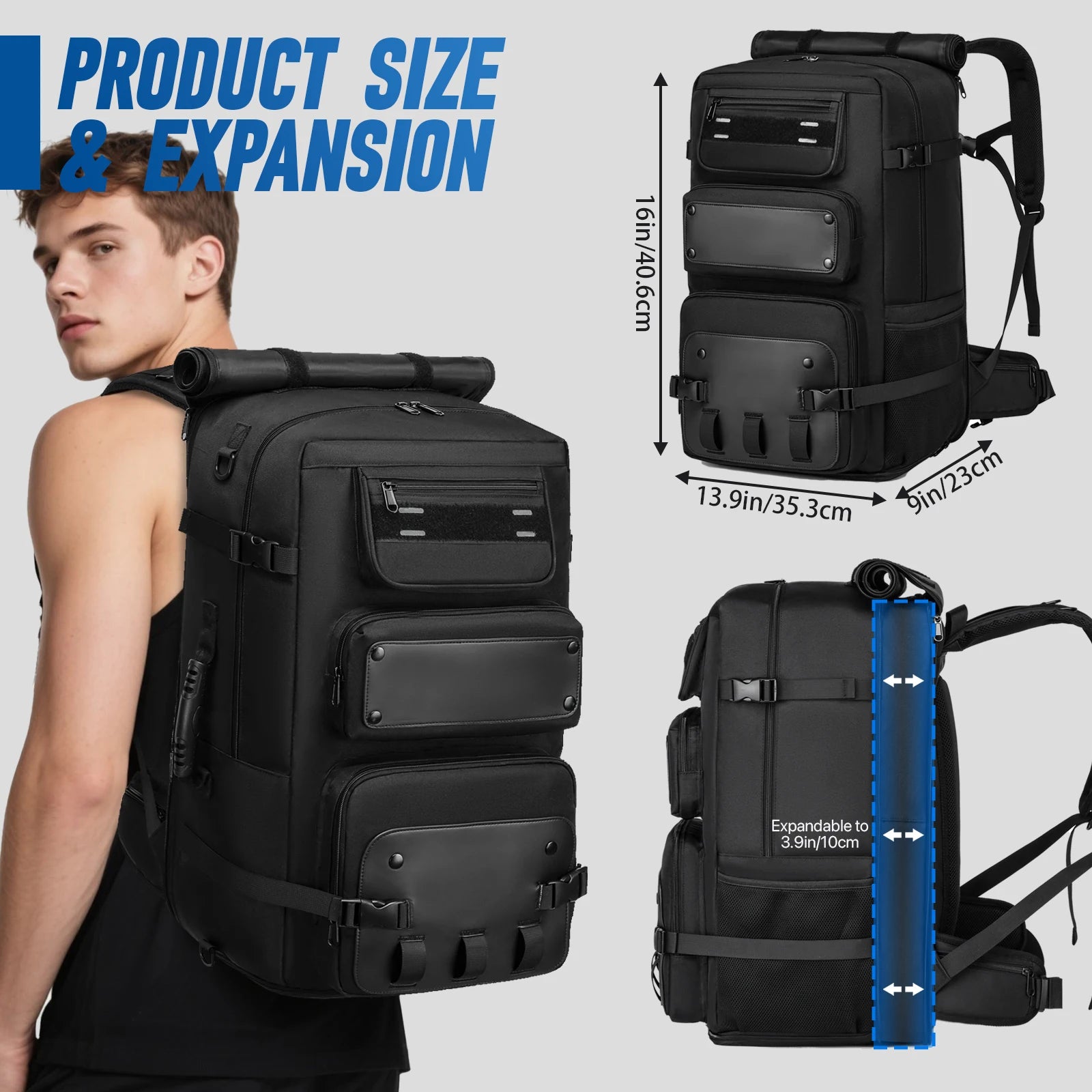 Large Travel Backpack Expandable With Shoe Storage Multilayer Luggage Bag 17.3 Laptop Waterproof